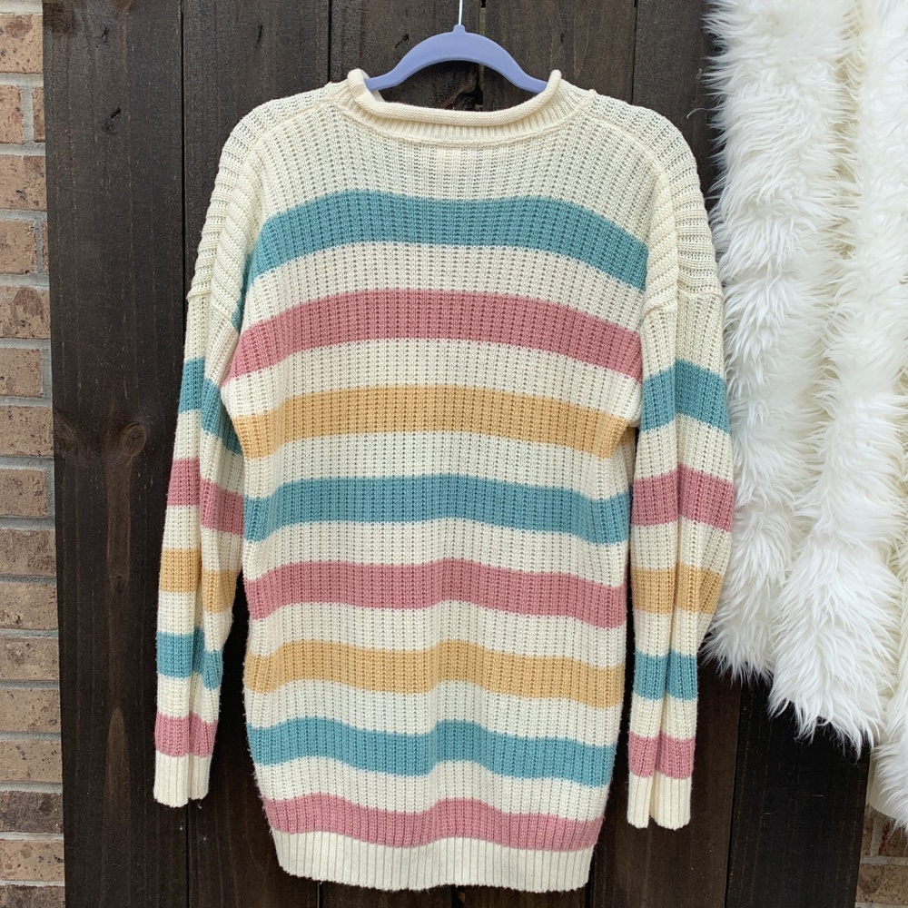 SOLD✨C.C. Hughes Pastel Striped Knit Sweater Large - Picture 5 of 5